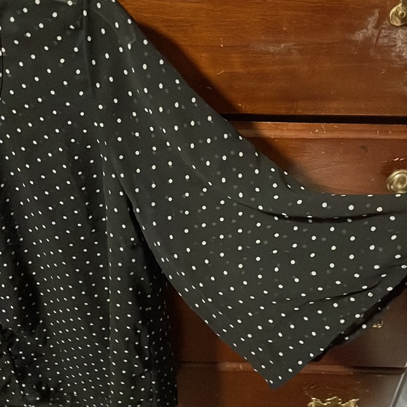 Bar III L Sheer Black with White Polka Dots Button Blouse - Picture 3 of 5